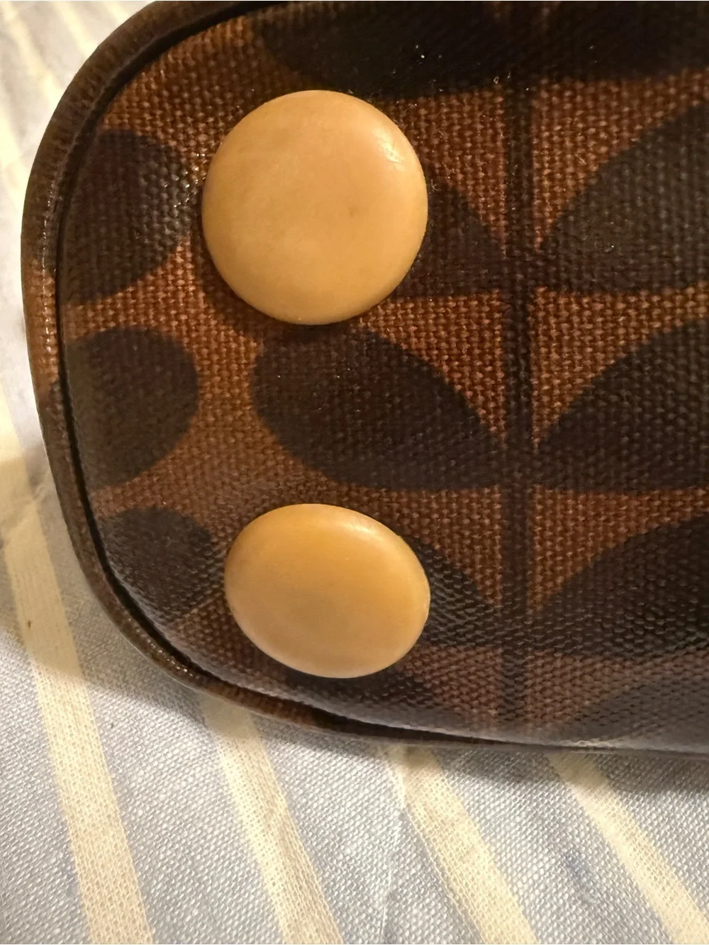 Orla Kiely Brown and Orange Leaf-Print coated Canvas Tote with Striped Handles - Picture 5 of 12